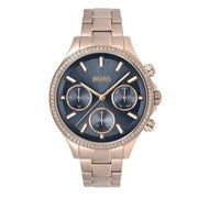 Hugo Boss Hera Chronograph Blue Dial Gold Steel Strap Watch for Women - 1502566