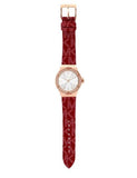 Michael Kors Lennox Three Hand Silver Dial Red Leather Strap Watch For Women - MK7308