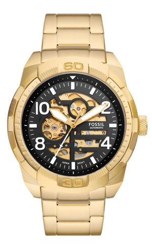 Fossil Bronson Automatic Skeleton Black Dial Gold Steel Strap Watch for Men - ME3257