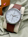 Fossil The Commuter White Dial Brown Leather Strap Watch for Men - FS5402