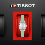 Tissot T Lady Lovely Square Silver Dial Light Green Leather Strap Watch for Women - T058.109.16.031.01