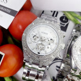 Guess Multi Function Diamonds Silver Dial Silver Steel Strap Watch For Men - GW0455G1