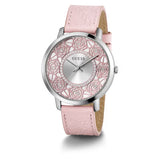 Guess Dahlia Analog Silver Dial Pink Leather Strap Watch for Women - GW0529L1