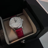 IWC Portofino Automatic Diamonds Silver Dial Red Leather Strap Watch for Women - IW357408