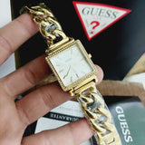 Guess Vanity Diamonds Silver Dial Gold Steel Strap Watch for Women - W1030L2