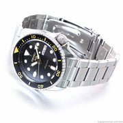 Seiko 5 Sports Automatic Black Dial Silver Steel Strap Watch For Men - SRPD57K1