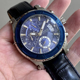 Guess Pinnacle Chronograph Quartz Blue Dial Black Leather Strap Watch For Men - W0673G4