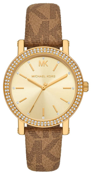 Michael Kors Quartz Gold Dial Brown Leather Strap Watch For Women - MKO1026