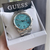 Guess Connoisseur Turquoise Dial Silver Steel Strap Watch for Men - GW0265G11