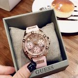 Guess Frontier Diamonds Rose Gold Dial Pink Rubber Strap Watch For Women - W1160L5