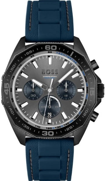 Hugo Boss Energy Chronograph Grey Dial Blue Rubber Strap Watch For Men
