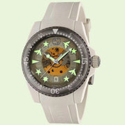 Gucci Dive Automatic Transparent Dial White Rubber Strap Watch For Men - YA136343