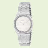 Gucci 25H Quartz Diamonds Silver Dial Silver Steel Strap Watch for Women - YA163401