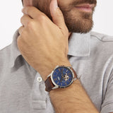 Fossil Townsman Automatic Blue Dial Brown Leather Strap Watch for Men - ME3110