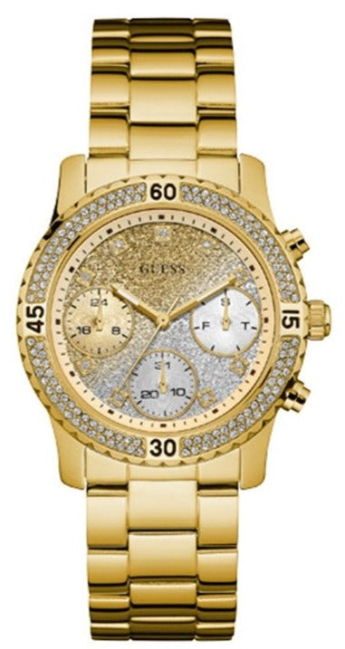 Guess Confetti Diamonds Silver Dial Gold Steel Strap Watch for Women