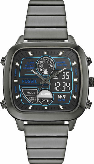 Fossil Retro Analog-Digital Black Dial Grey Steel Strap Watch for Men - FS5892