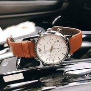Emporio Armani Luigi Chronograph Silver Dial Brown Leather Strap Watch for Men - AR1846