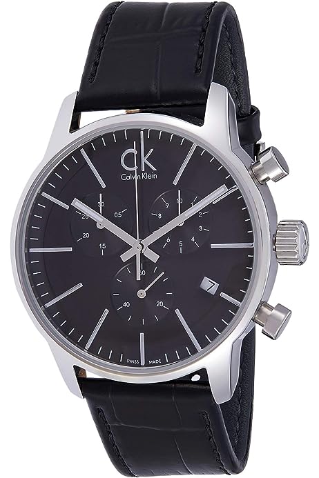 Masculine Black Leather Dial for Men Strap Calvin Chronograph Black Klein Watch