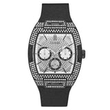 Guess Phoenix Multifunction Silver Dial Black Silicone Strap Watch For Men - GW0048G1