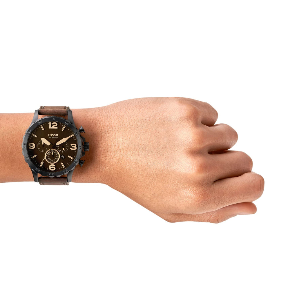 Fossil Nate Chronograph Brown Dial Brown Leather Strap Watch for Men