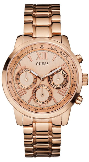 Guess Sunrise Quartz Rose Gold Dial Rose Gold Steel Strap Watch For Women - W0330L2