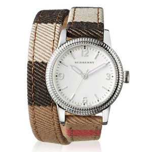 Burberry Utilitarian White Dial Multicolor Leather Strap Watch for Women - BU7849