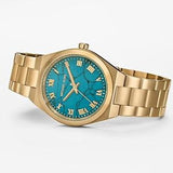 Michael Kors Lennox Analog Blue Dial Gold Steel Strap Watch for Women - MK7460