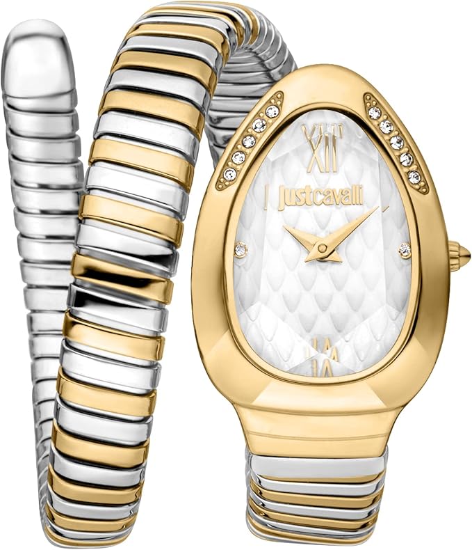 Just Cavalli Serpente Metallica White Dial Two Tone Steel Strap Watch for Women - JC1L223M0055