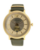 Versace V-Circle Manifesto Gold Dial Black Leather Strap Watch for Men - VBQ030017