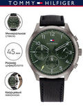 Tommy Hilfiger Asher Chronograph Green Dial Black Leather Strap Watch For Men - 1791856