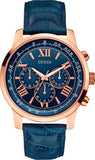 Guess Horizon Chronograph Blue Dial Blue Leather Strap Watch For Men - W0380G5