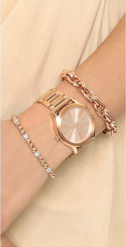 Michael Kors Hartman Rose Gold Dial Rose Gold Steel Strap Watch For Women - MK3491