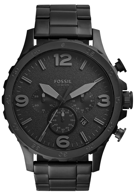 Fossil Nate Chronograph Black Dial Black Steel Strap Watch for Men