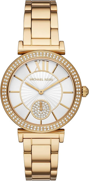 Michael Kors Abbey Three-Hand Analog White Dial Gold Steel Strap Watch for Women - MK4615