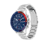 Tommy Hilfiger Bank Chronograph Blue Dial Silver Steel Strap Watch for Men - 1791718