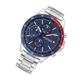 Tommy Hilfiger Bank Chronograph Blue Dial Silver Steel Strap Watch for Men - 1791718