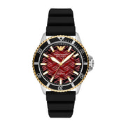 Emporio Armani Sea Explorer Meccanico Automatic Red Dial Black Silicon Strap Watch For Men - AR60070