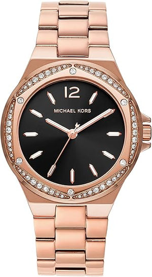 Michael Kors Lennox Three-Hand Black Dial Rose Gold Steel Strap Watch For Women - MK7233