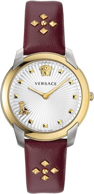 Versace Audrey Quartz Silver Dial Red Leather Strap Watch for Women - VELR00219