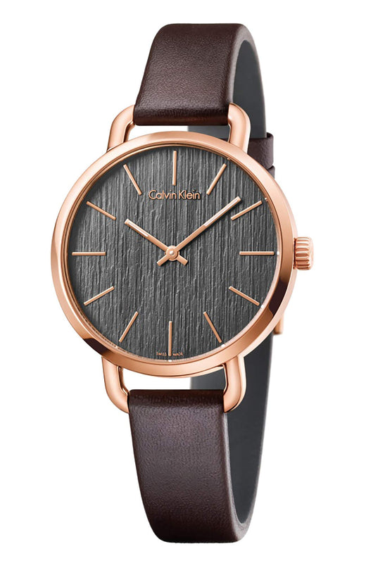 Calvin Klein Even Grey Dial Brown Leather Strap Watch for Women