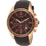 Hugo Boss Driver Sport Chronograph Brown Dial Brown Leather Strap Watch for Men - 1513093