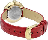 Versace Virtus Mini Quartz Gold Dial Red Leather Strap Watch For Women - VET300521