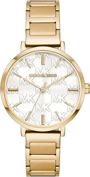 Michael Kors Addyson Three-Hand White Dial Gold Steel Strap Watch for Women - MK4712