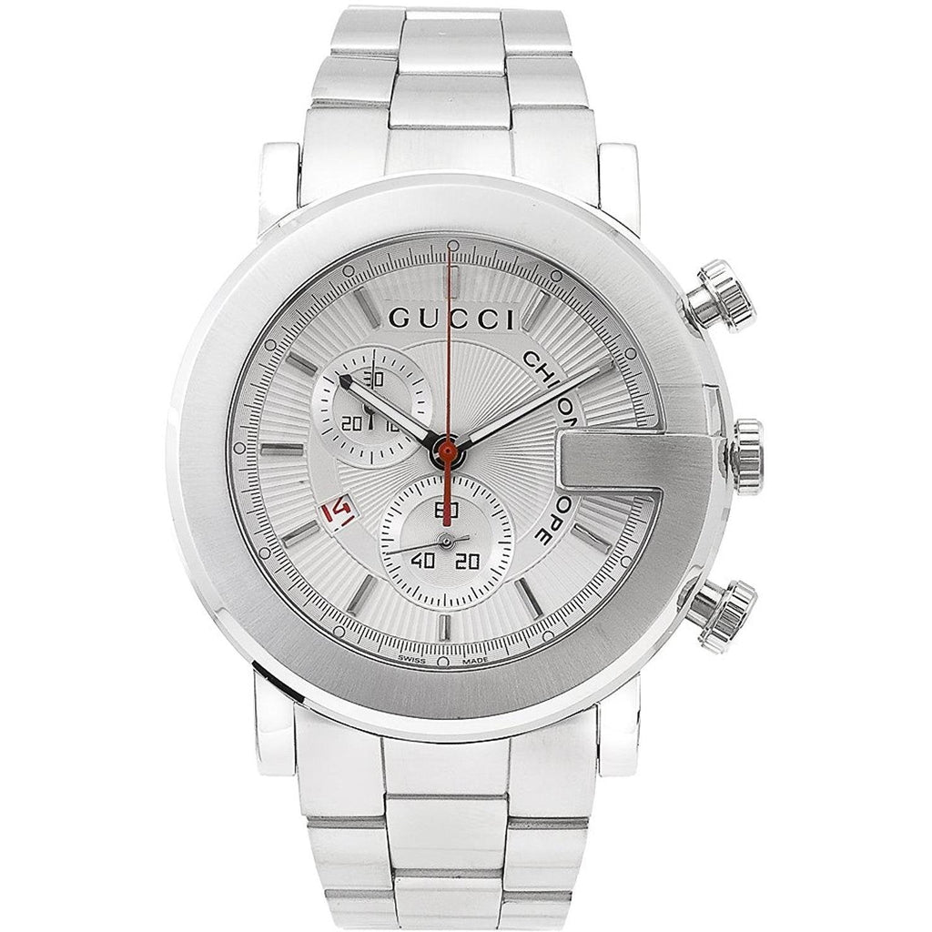 Gucci G Chrono Chronograph White Dial Silver Steel Strap Watch For Men