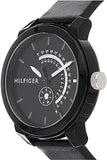 Tommy Hilfiger Denim Quartz Black Dial Black Leather Strap Watch for Men - 1791479