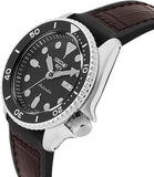 Seiko 5 Sports SKX Automatic Black Dial Black Leather Strap Watch for Men - SRPD55K2