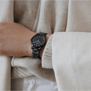 Daniel Wellington Iconic Link Ceramic Black Dial Black Steel Strap Watch For Women - DW00100414