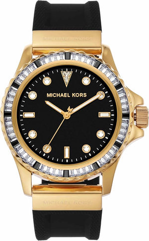 Michael Kors Everest Three-Hand Crystals Black Dial Black Rubber Strap Watch for Women - MK7440