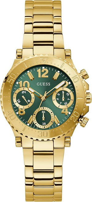 Guess Cosmo Chronograph Green Dial Gold Steel Strap Watch For Women - GW0465L5