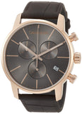 Calvin Klein City Chronograph Grey Dial Brown Leather Strap Watch for Men - K2G276G3